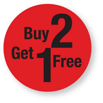 buy 2 get 1 free label